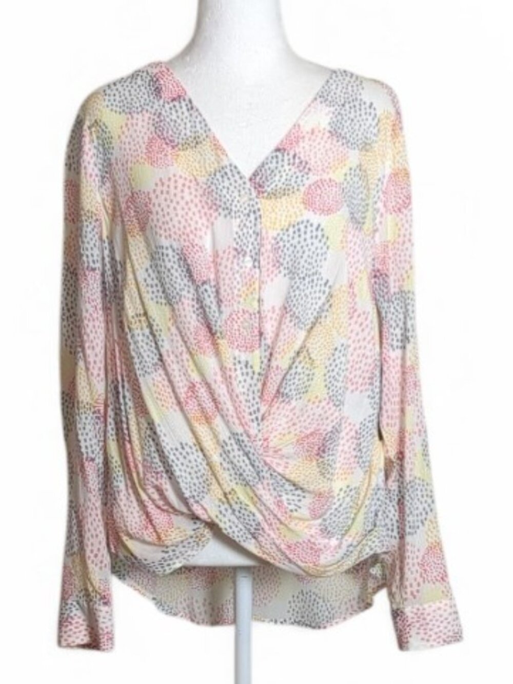 A.N.A.  Women's Long Sleeve Lightweight Blouse Top Size M Pastels Print NWT